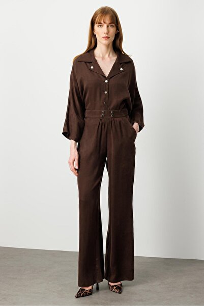 Moda İlgi Rivet Detaylı Arkası Lastikli Büzgü Ve Yan Cepli Yüksel Bel Pantolo...