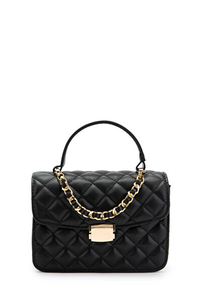 Melos Butik Women's Black Chain Charm Detailed Leather Hand and Shoulder Bag