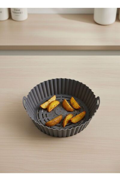 cook&kitchen Silicone Fryer Basket Gray 21 cm Round Pattern