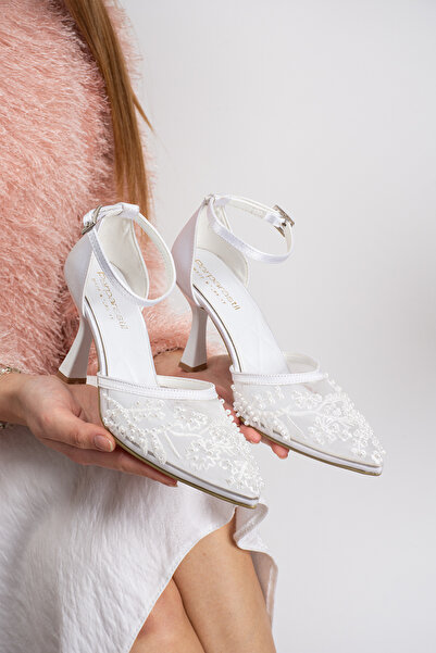 Parparastil Melisea Women's Pearl Embellished Pointed Toe Ankle Buckle Goblet...