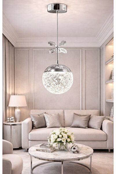 burenze Bruce Tekli Sarkıt Led Avize Oturma Odası Hol Mutfak Avizesi Gümüş Kr...