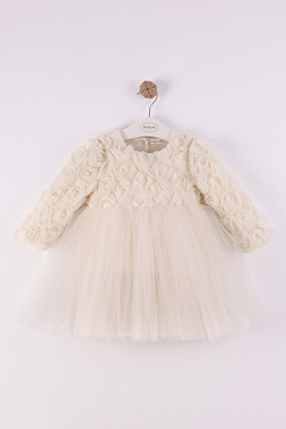 kidello فستان حفلة عيد ميلاد للفتيات الصغيرات باللون البيج ثلاثي الأبعاد من ر...