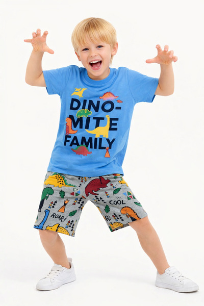 CiciTime Çocuk Modası Boy's Dinosaur Patterned Shorts Set – Fun Summer Combin...