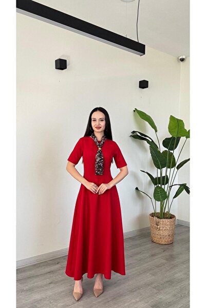 modadagiyim Women's Maxi Length Flared Flounce Self-Foulard Short Sleeve Very...