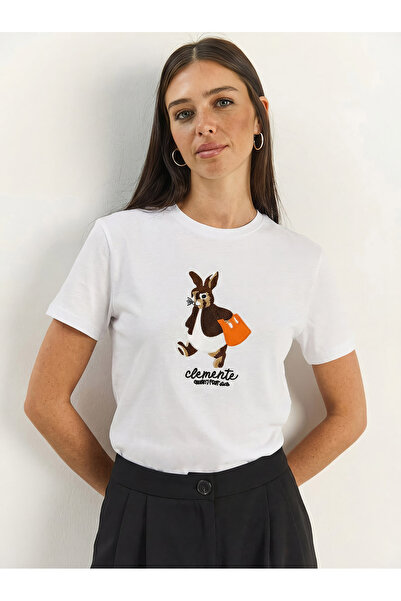 Bianco Lucci Γυναικείο μπλουζάκι με κέντημα κουνελιού και λαιμόκοψη ποδηλάτου...