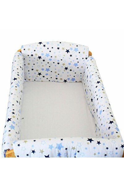 PRICHINDEL Set of Crib Bumpers, Maxi, 2 Sides, Blue Stars, White, 140x70cm