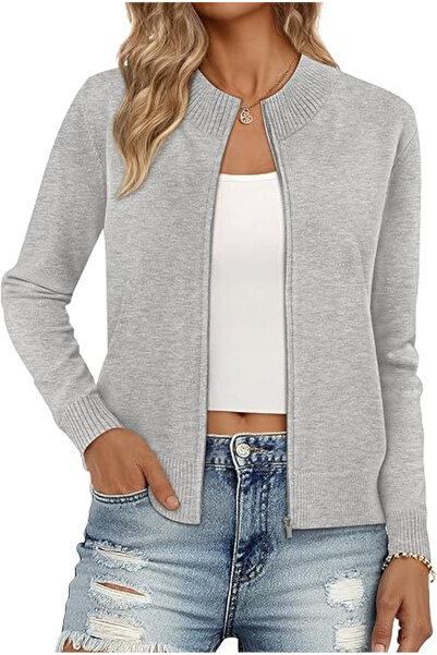 YUTILA Women's long-sleeved loose knit cardigan, gray XL