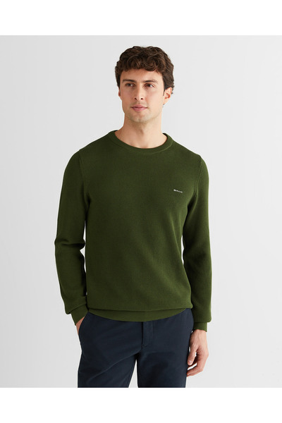 Gant Erkek Haki Regular Fit Bisiklet Yaka Triko