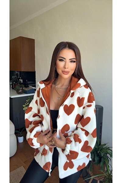 DİDEM GÜLTAKTI Muse Women's Heart Patterned Tile Plush Coat