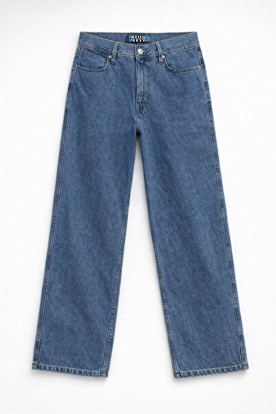 Bluewhite Дамски сини дънки с висока талия и широки крачоли