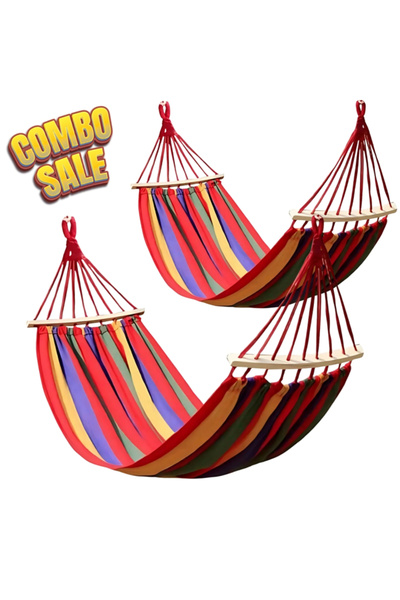 Homegenius Set 2 Hammocks with Wooden Bar, Cotton 180×80 cm, Summer Relaxatio...