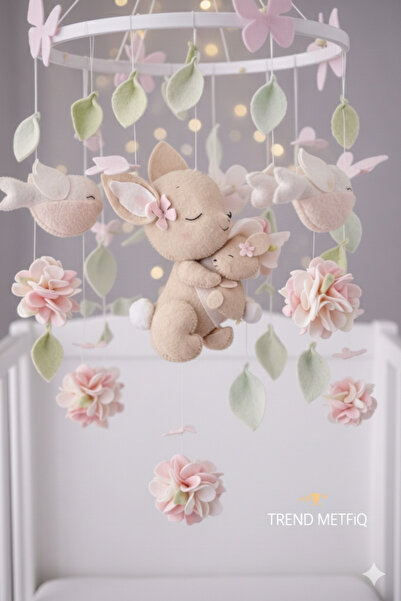 TREND METFİQ DECORATİON El Yapımı Keçe Bebek Dönencesi - Safari Tavşan Ayıcık...