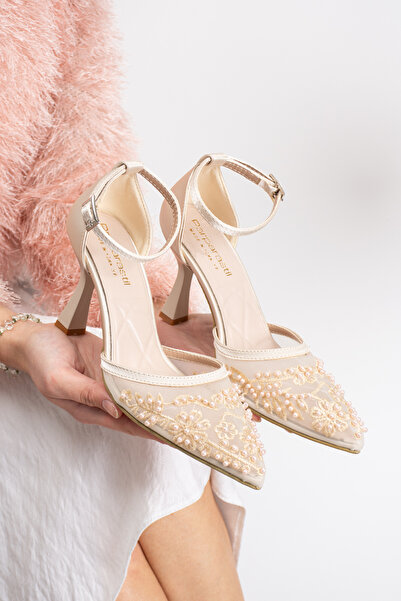 Parparastil Melisea Women's Pearl Embellished Pointed Toe Ankle Buckle Goblet...