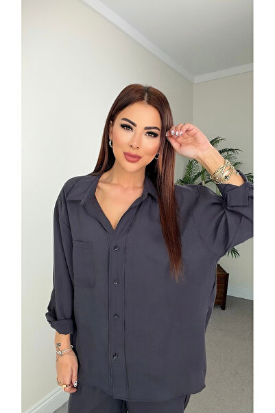 DİDEM GÜLTAKTI قميص أنجي نسائي كبير الحجم بلون أنثراسايت