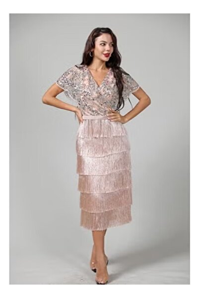 FULLJOY Sequined evening dress with a tiered ruffled skirt; fashionable dress...