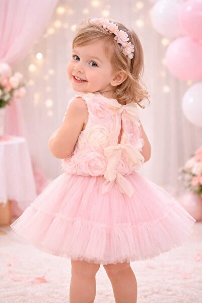 BEYAZ BEBE طقم بلوزة وتنورة توتو للفتيات بتفاصيل ورود ثلاثية الأبعاد على الظهر