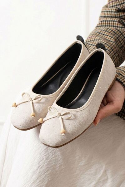 FUGA MODA Balerini Fiora bej din piele intoarsa cu fundita mini cu strasuri s...