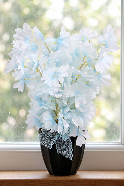 Yapay Çiçek Deposu Mini copac Sakura în ghiveci negru, albastru pastel