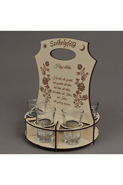 LimArt Personalized stand with 6 brandy glasses - Székelyföld 23x17x16 cm