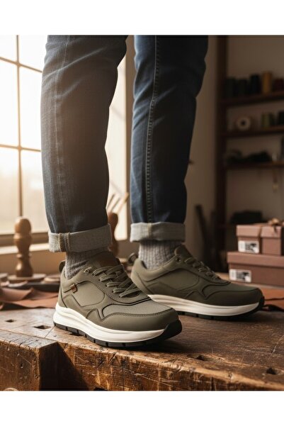 rocassi Men's Sneaker Leather Mixed Sports Shoes Khaki