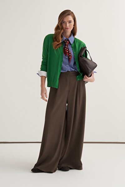 EBU Prive Women's Double Pleated Wide Leg Palazzo Trousers Dark Mink