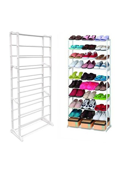 verk group Metal Shoe Rack, 10 Levels, Capacity 30 Pairs, Shoe Organizer, WHITE