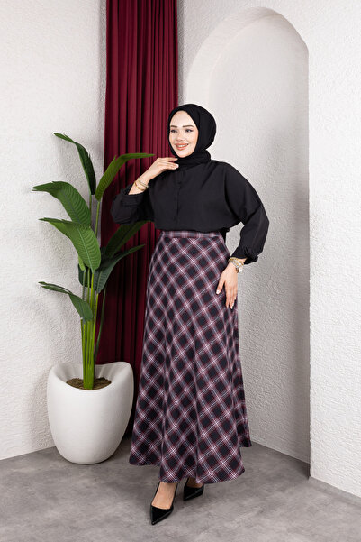 Eliva Women's Plaid Patterned Flared Skirt