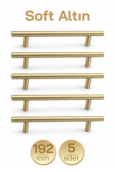 Badem10 192 mm Alteta (5 Adet) Soft Altın Metal Mobilya Mutfak Dolap Çekmece ...