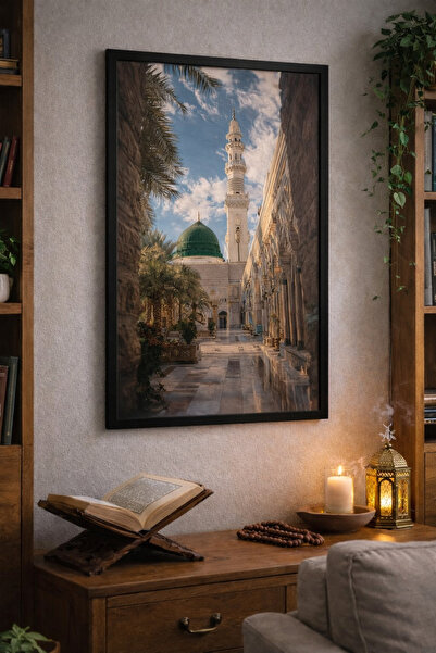 BuzzDesigns Medine Mescid-i Nebevi Yeşil Kubbe Duvar Tablosu (Çerçeveli)