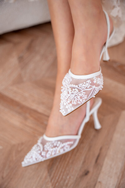 LAMİNTA Mareka Detailed Processing White Women's Heeled Shoes