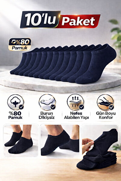 Baff 10'lu Lacivert Pamuklu Unisex Görünmez Çorap