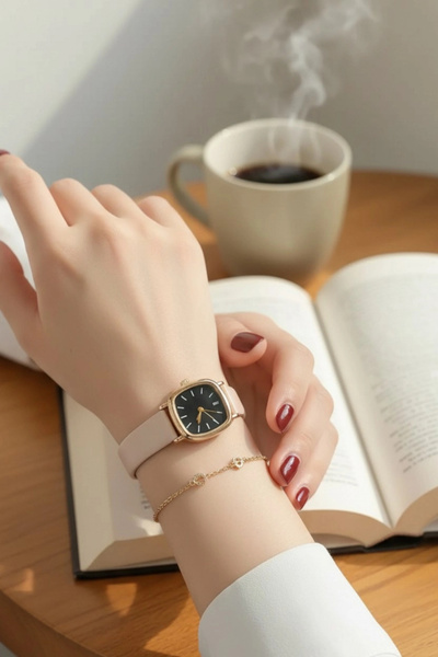 MİLABELLA بولين كريم الجلد الأسود والجلود السوداء الهاتفي Watchband مربع الحد...