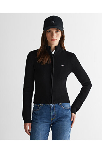 Gant Kadın Siyah Standart Fit Fermuarlı Triko