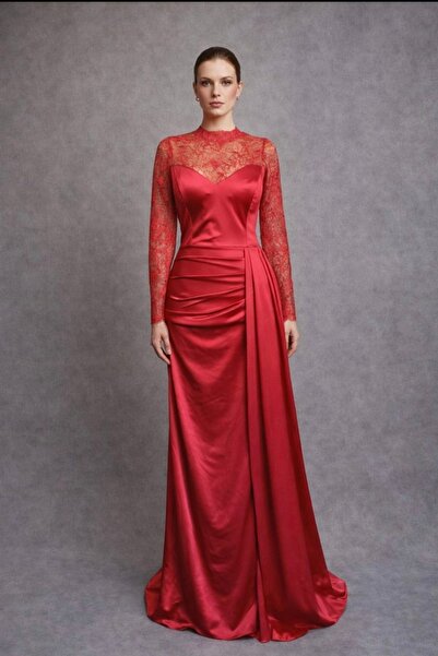 GÜZELLER Satin Fish Model Long Sleeve Lace Wedding Engagement Promise Request...