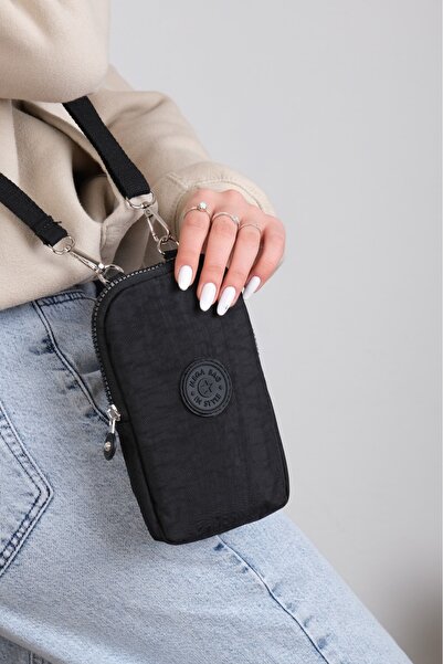 NEMO BAGS Black Wallet, Phone Holder, Crinkle Waterproof Fabric, Crossbody Sh...