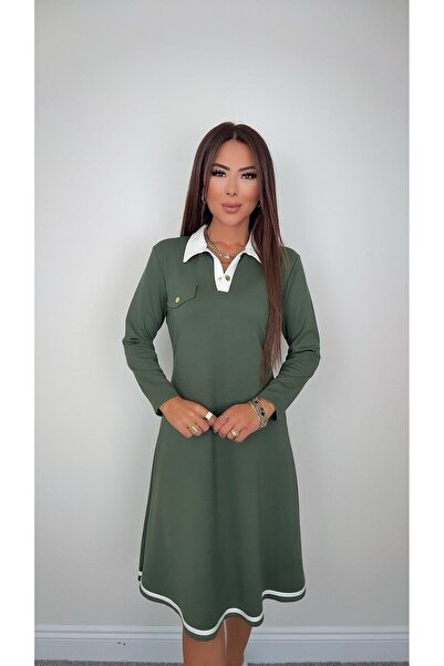 DİDEM GÜLTAKTI Ola Women's Ribbed Detailed Green Dress