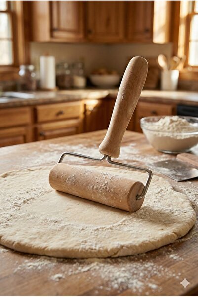 tafce Mini Doğal Ahşap Tek El Hamur Açma Merdanesi - Pizza, Tart ve Pasta Rulosu