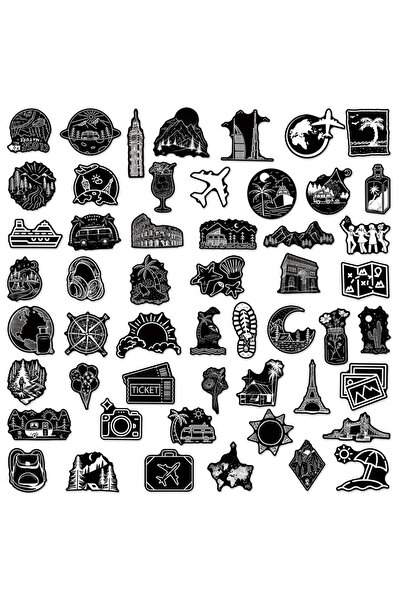 Choice 50 قطعة من ملصقات السفر الخارجية باللونين الأبيض والأسود - ملصقات جراف...