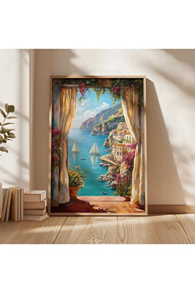 NinaStore Akdeniz Kıyısı Pencere Manzarası Duvar Sanatı İtalya Amalfi Baskısı...