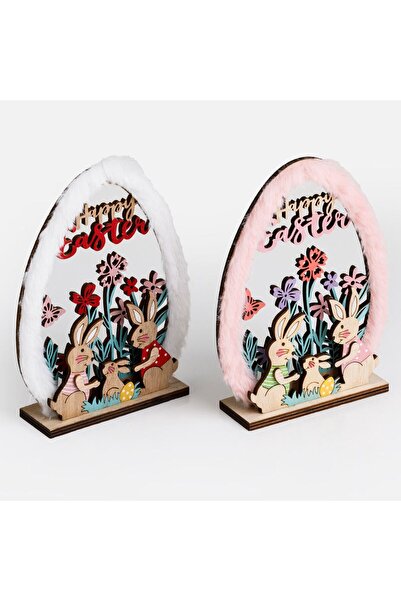 OEM Ou Decorativ din Lemn cu Model Iepurasi 11,5x4x19cm