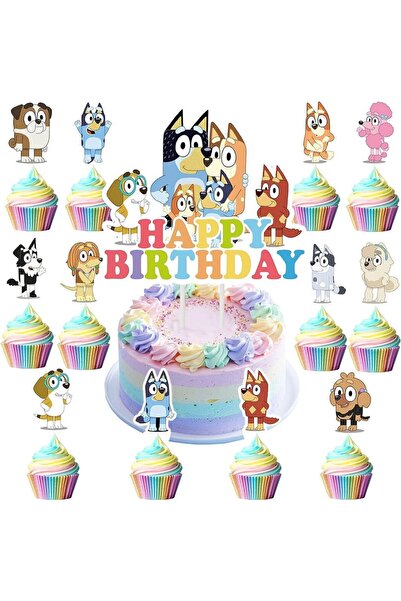 Choice 25 قطعة لتزيين كعكة بلووي، 25 قطعة زينة ورقية على شكل كلب أزرق كرتوني،...