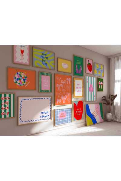 NinaStore Maksimalist Galeri Duvar Seti (17 Baskı) / Dopamin Temalı Trend Pos...