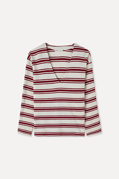 Mudo سترة رياضية مخططة فضفاضة بياقة على شكل V