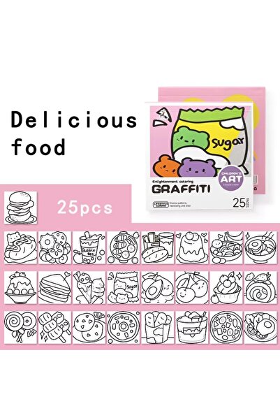 Choice1 Life food Mini Cartoon Coloring Book Portable Note Coloring Watercolo...