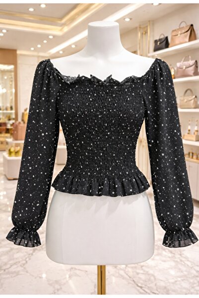 Lavin's ✨ Yıldız Desenli Şifon Bluz – Işıltılı ve Zarif ✨