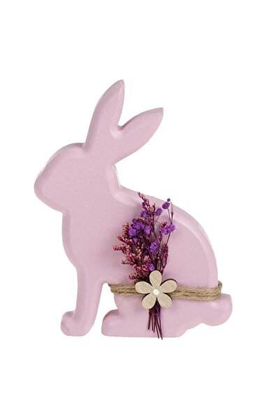 OEM Decoratiune de Paste din Lemn Iepure Lila cu Flori Uscate 10x2x15cm