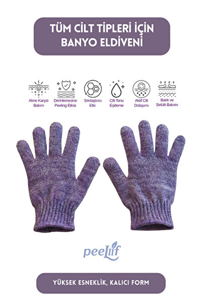 Peellif 2'li Mor Banyo Duş Eldiveni | Peeling Eldiveni | Vücut Masaj Eldiveni...