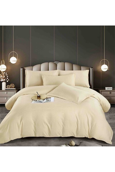 JOJO HOME Set lenjerie de pat damasc, pat dublu, 6 piese, cearceaf fara elast...