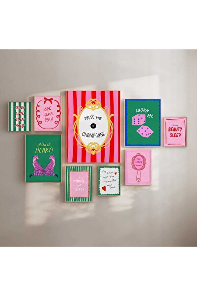 NinaStore Maksimalist Duvar Sanatı Baskı Seti (9 Parça) / Dopamin Temalı Tren...