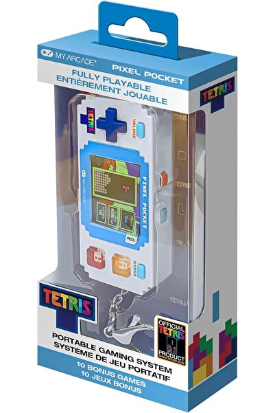My Arcade نظام ألعاب Pixel Pocket Tetris Mini المحمول (أبيض/أزرق)